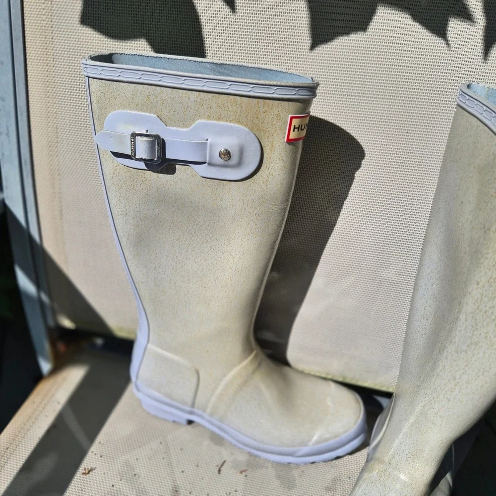Hunter Original Kid Glitter Fin Rain Boots Silver Gold Waterproof Ch 4B / W 5G